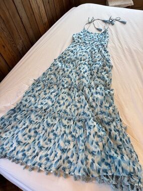 Blue Floral Tie-Shoulder Maxi Dress